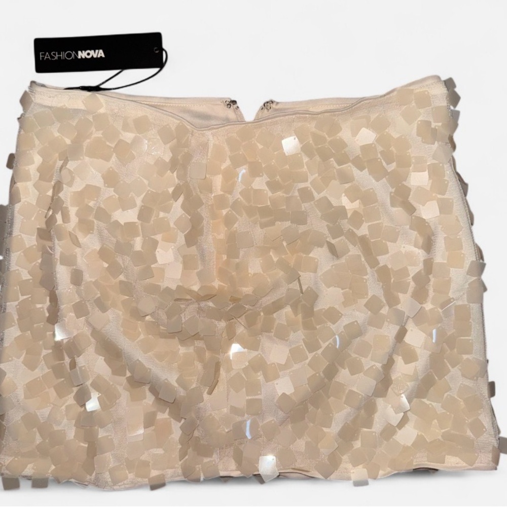 Fashion Nova Beige Sequin Mini Skirt